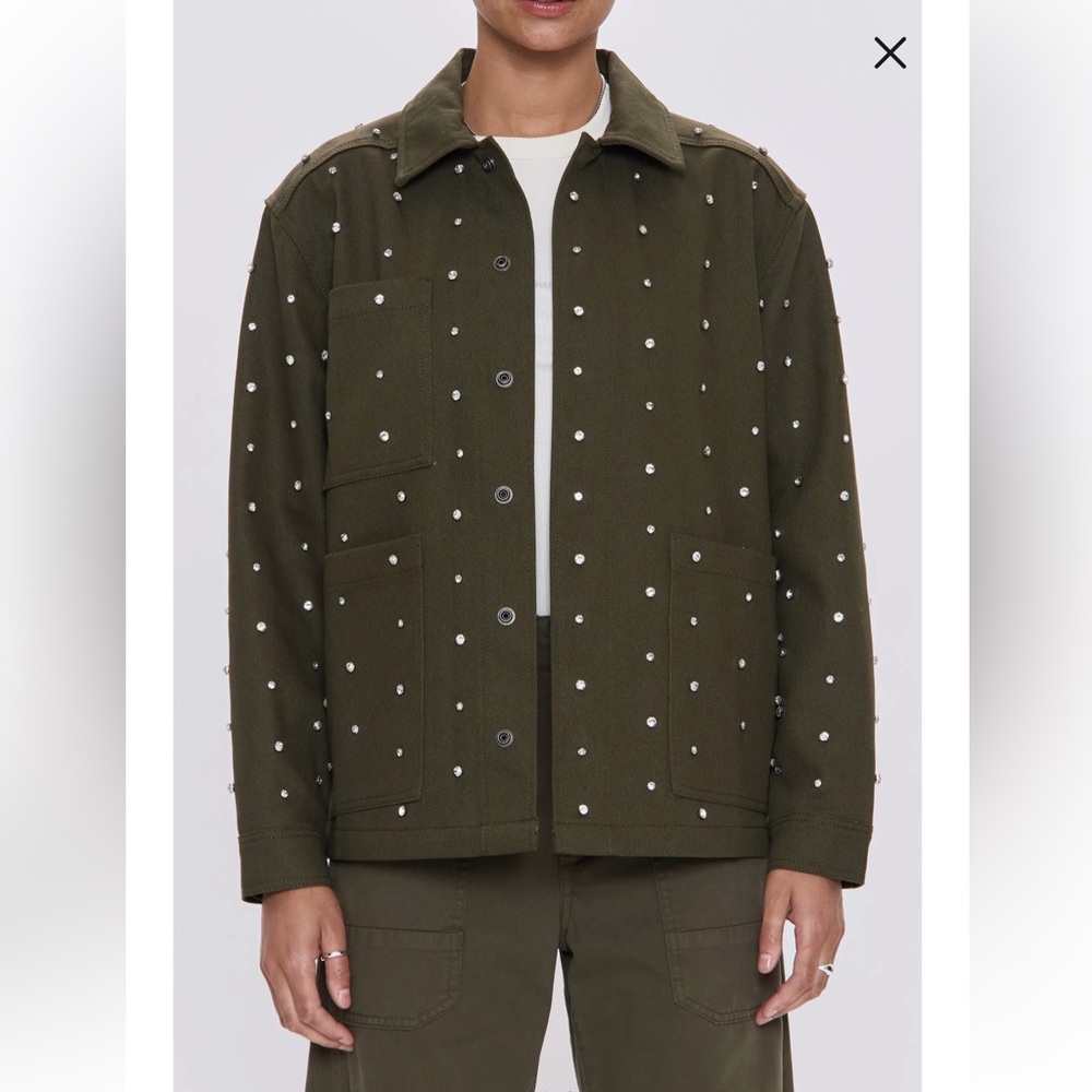 Pistola Green Stud-Embellished utility Jacket
